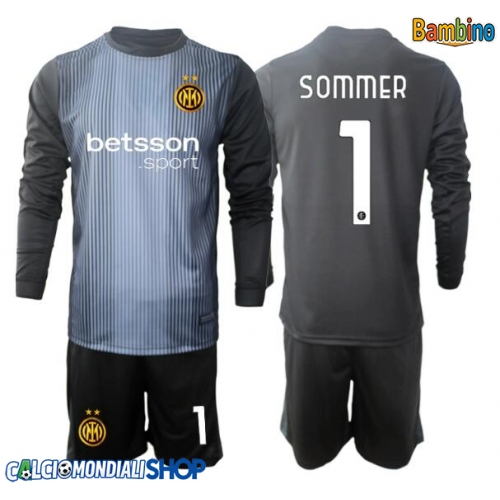 Maglie da calcio Inter Milan Yann Sommer #1 Portiere Prima Maglia Bambino 2025-26 Manica Lunga + Pantaloni corti)